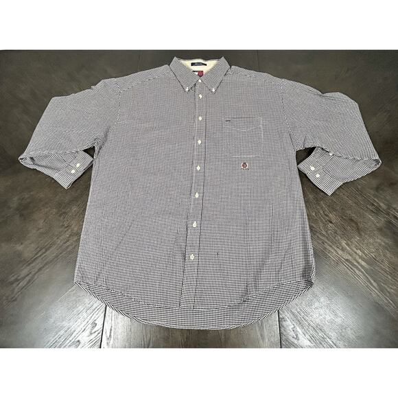 Vintage 2000 Tommy Hilfiger Gingham Button Down Shirt XXL Black & White Y2K - Picture 3 of 11
